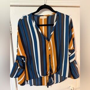Altar'd State Multicolor Striped V-Neck Blouse